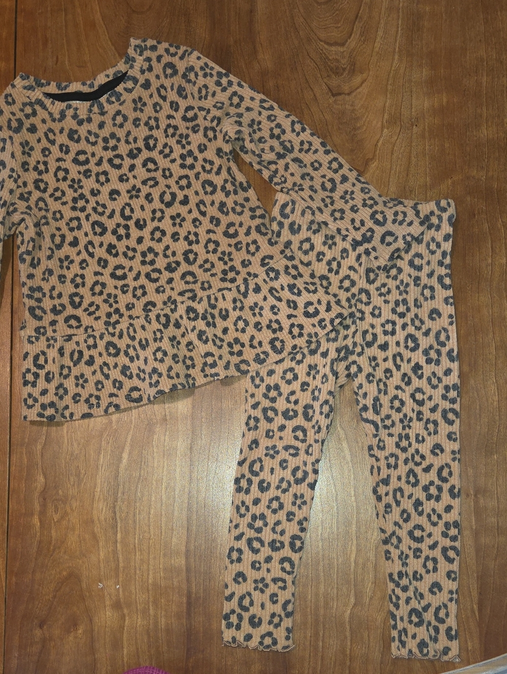Kids Leopard Print Ribbed Set - Tan/Black